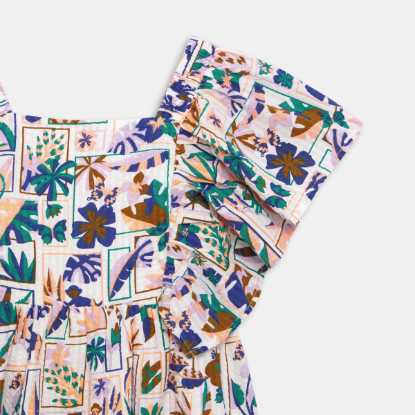 فستان بناتي بيج مطبوع بأكمام قصيرة مكشكشة